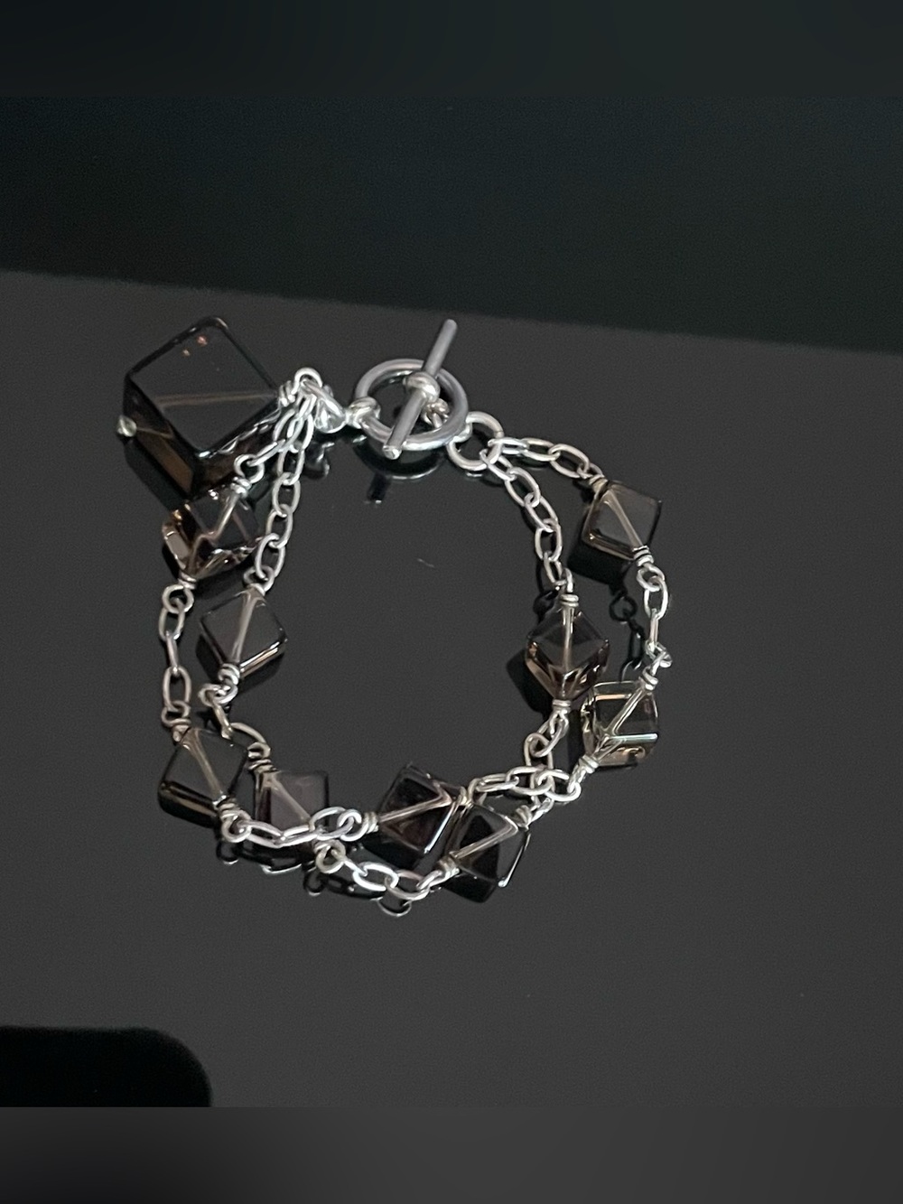 Smoky Crystal Cube Double-Row Toggle Bracelet - Women Jewelry